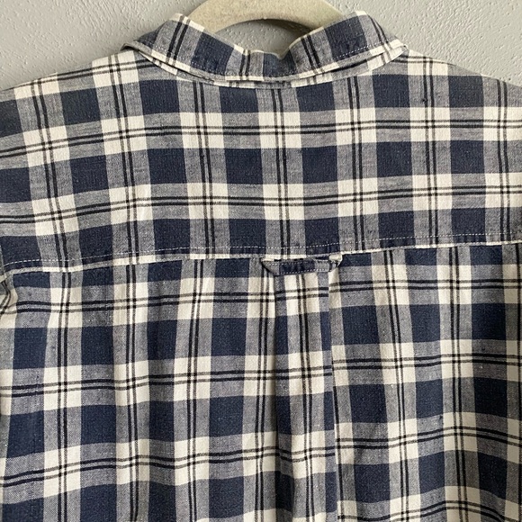 Creative Edge Button Up Men’s Size Large Linen Plaid Blue Short Sleeve Collared - Picture 7 of 7